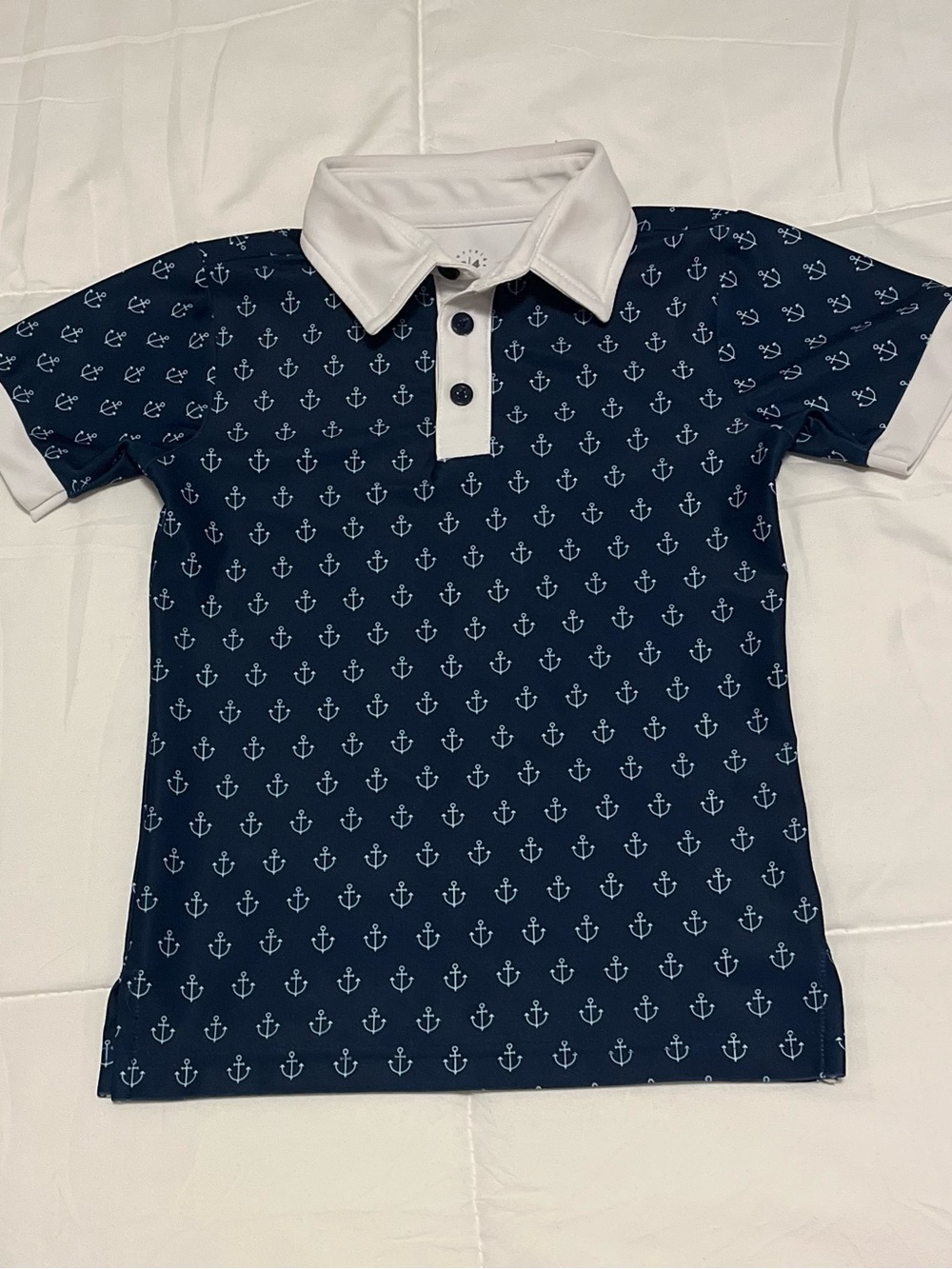 Navy Anchor Print Performance Polo Shirt for Kids - Courtside Kids Size 3/4